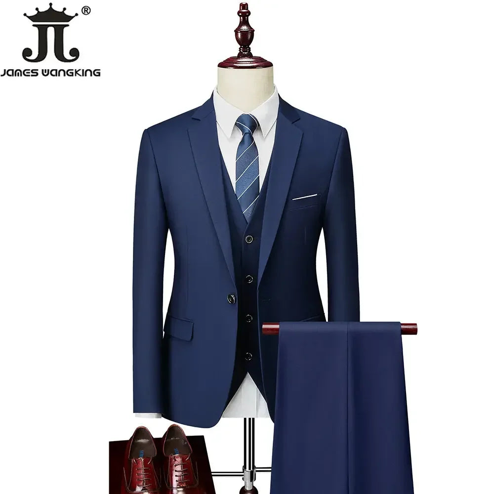 M-6XL 15 Colors Men's 3-Piece Formal Suit – Jacket, Vest & Pants for Business, Groom & Wedding