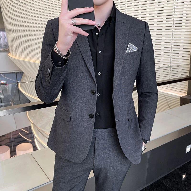 2025 Men's Slim Fit 3-Piece Business Suit – High-End Korean Style Groom & Wedding Outfit M-4XL