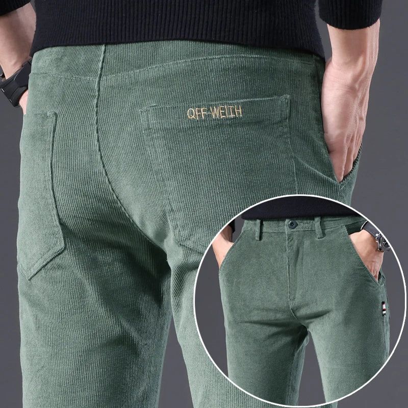 Men's Corduroy Slim Straight Pants – Autumn Winter Casual Stretch Trousers 3 Colors