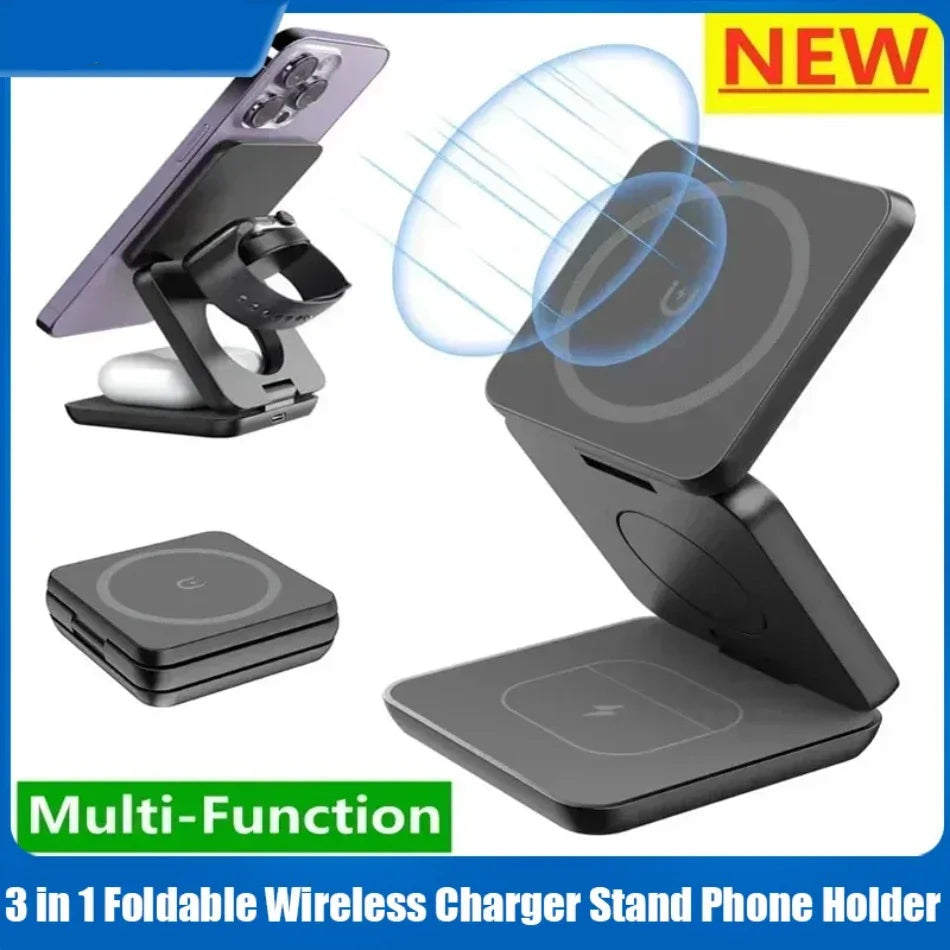 3-in-1 foldable wireless charger stand phone holder with Dushoo branding and 'NEW' label.