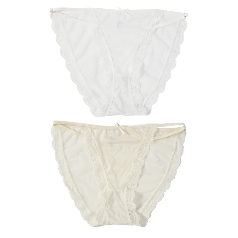 2PCS Women's Mesh Satin Ice Silk Low Rise Panties Soft Breathable Sexy Lace Underwear