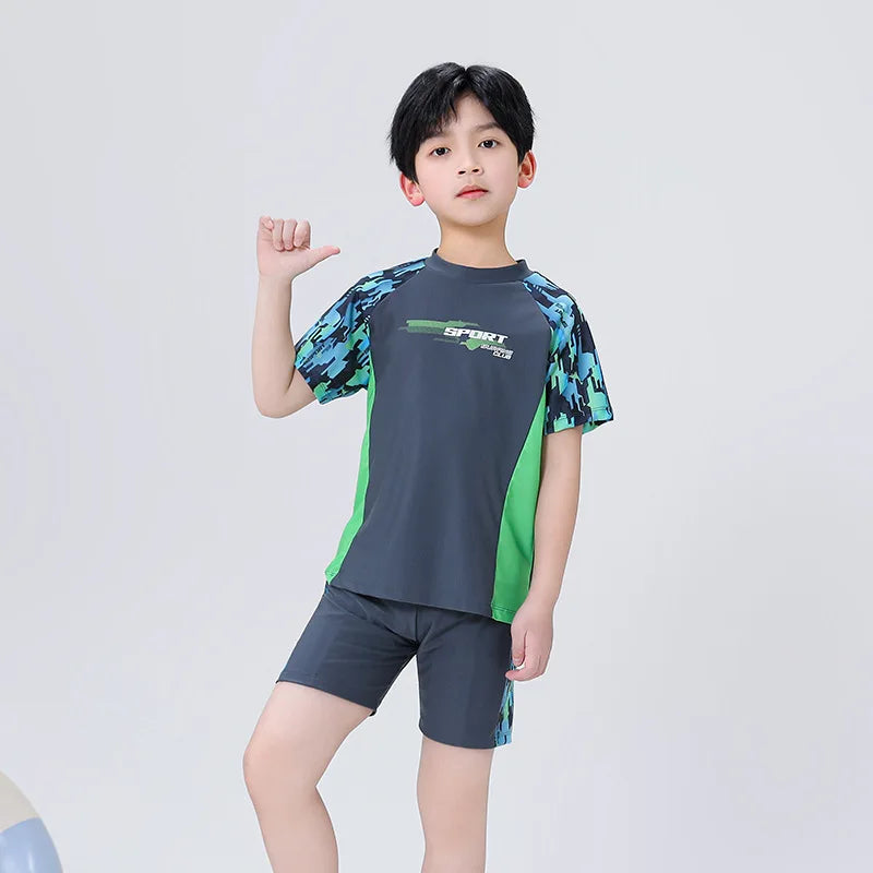 Kids Swimsuit Set Quick Dry Short Sleeve Swimwear Summer Beach Surfing Outfit
