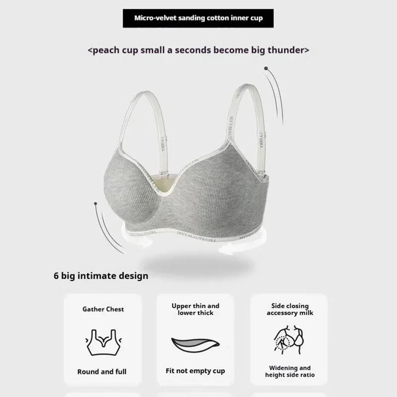 2Pcs Women’s Seamless Bra Set Solid Color Wireless Push Up Deep V Neck Letter Strap Underwear