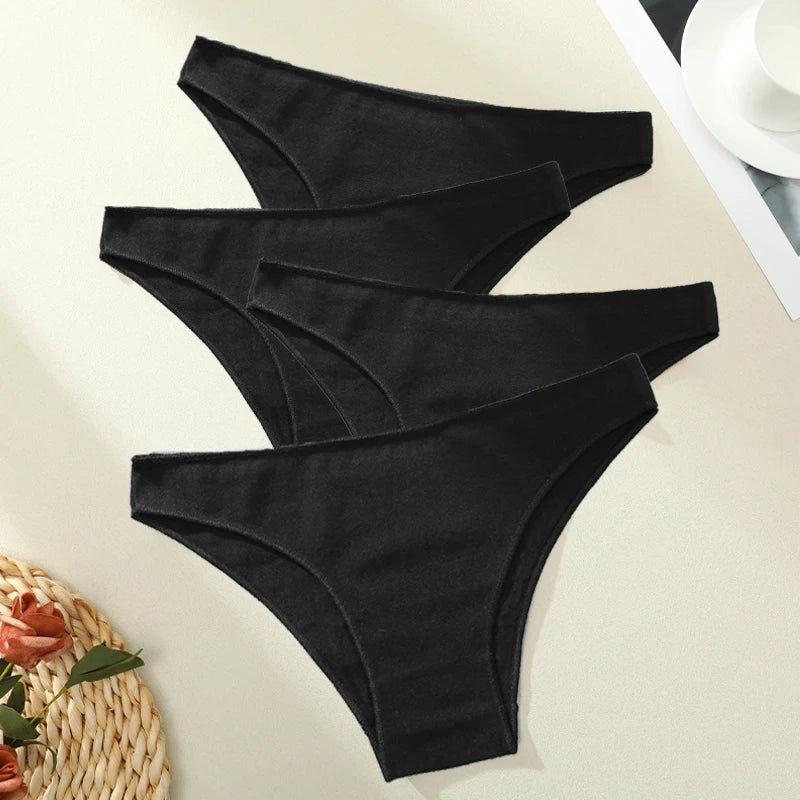 4PCS Women's Cotton Seamless Low Waist Panties Soft Breathable Comfortable Underwear Lingerie