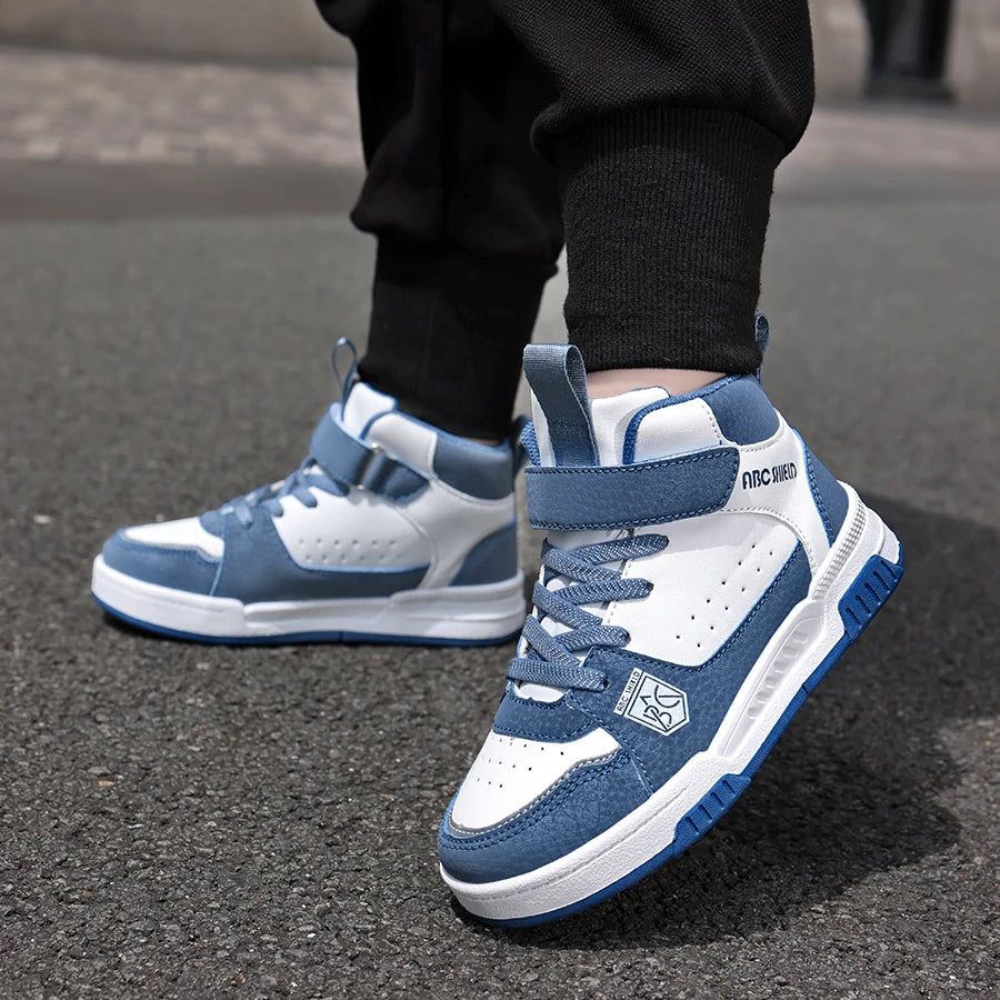 Kids High Top Sneakers | Waterproof Leather Non-Slip Casual Sport Shoes for Boys & Girls