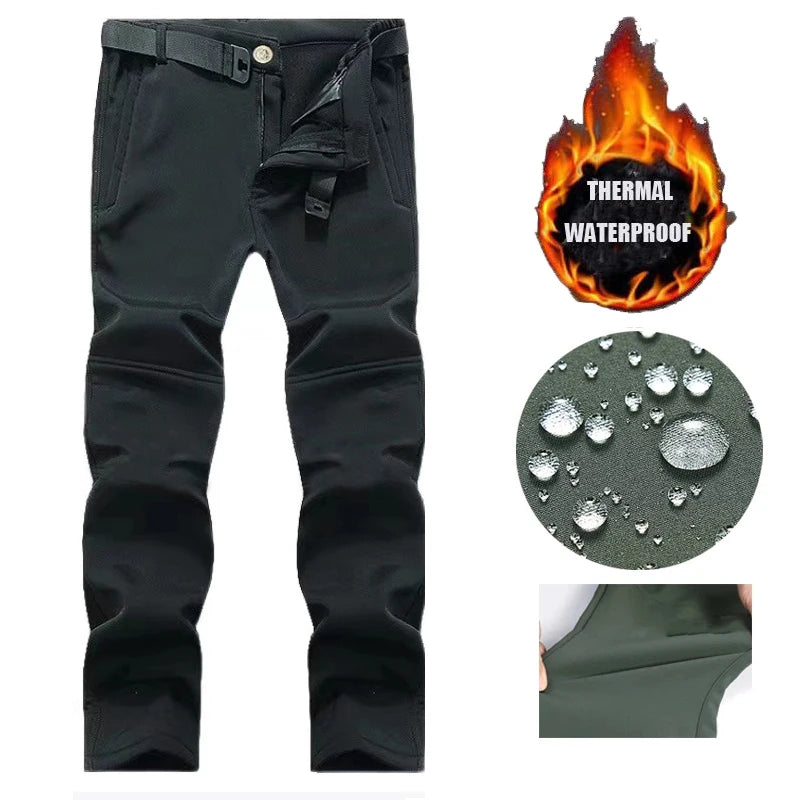 Men’s Fleece Softshell Cargo Hiking Pants – Autumn Winter Outdoor Trousers M-5XL