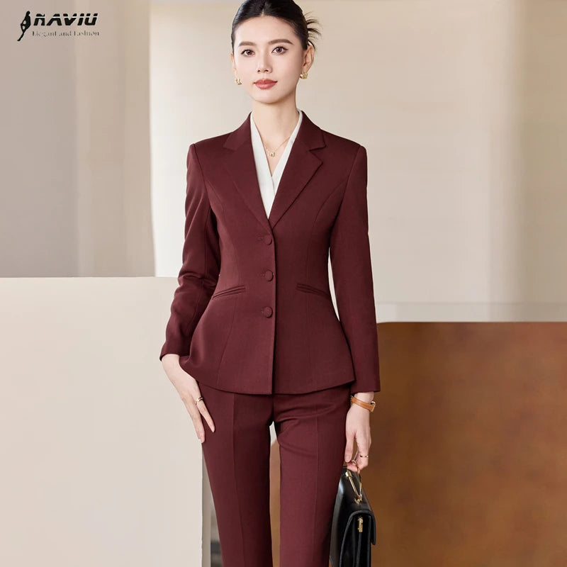 NAVIU Women’s Single Breasted Blazer & Pants Set – Formal Office Career Suit
