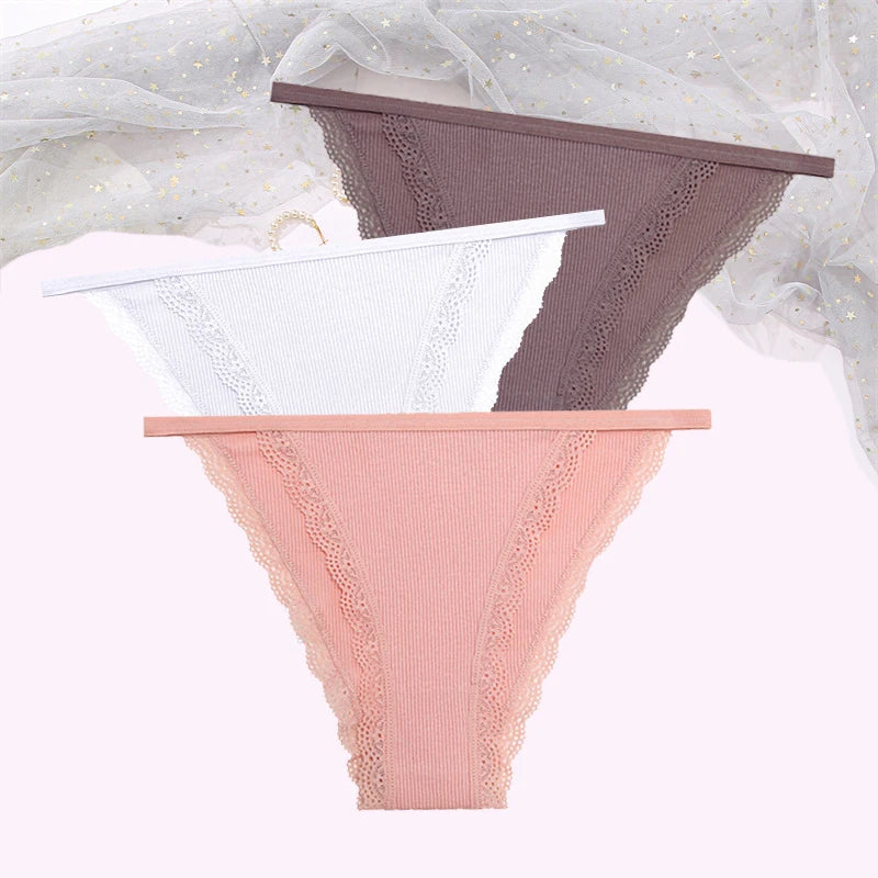 FINETOO Women's Cotton Lace Panties 3PCS Set S-XL Comfortable Soft Underwear Intimates