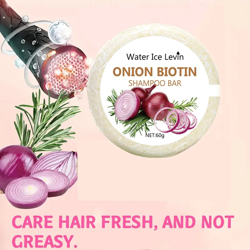 Onion & Biotin Shampoo Soap 60g – Moisturizing & Smoothing Hair Care with Rosemary Extract, Suitable for All Hair Types