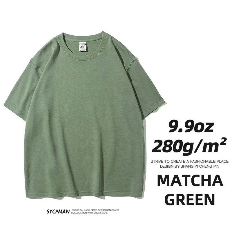 Men’s Oversized Heavyweight T-Shirt – 9.9oz 280gsm Cotton Short Sleeve Tee, Solid Color Trendy Casual