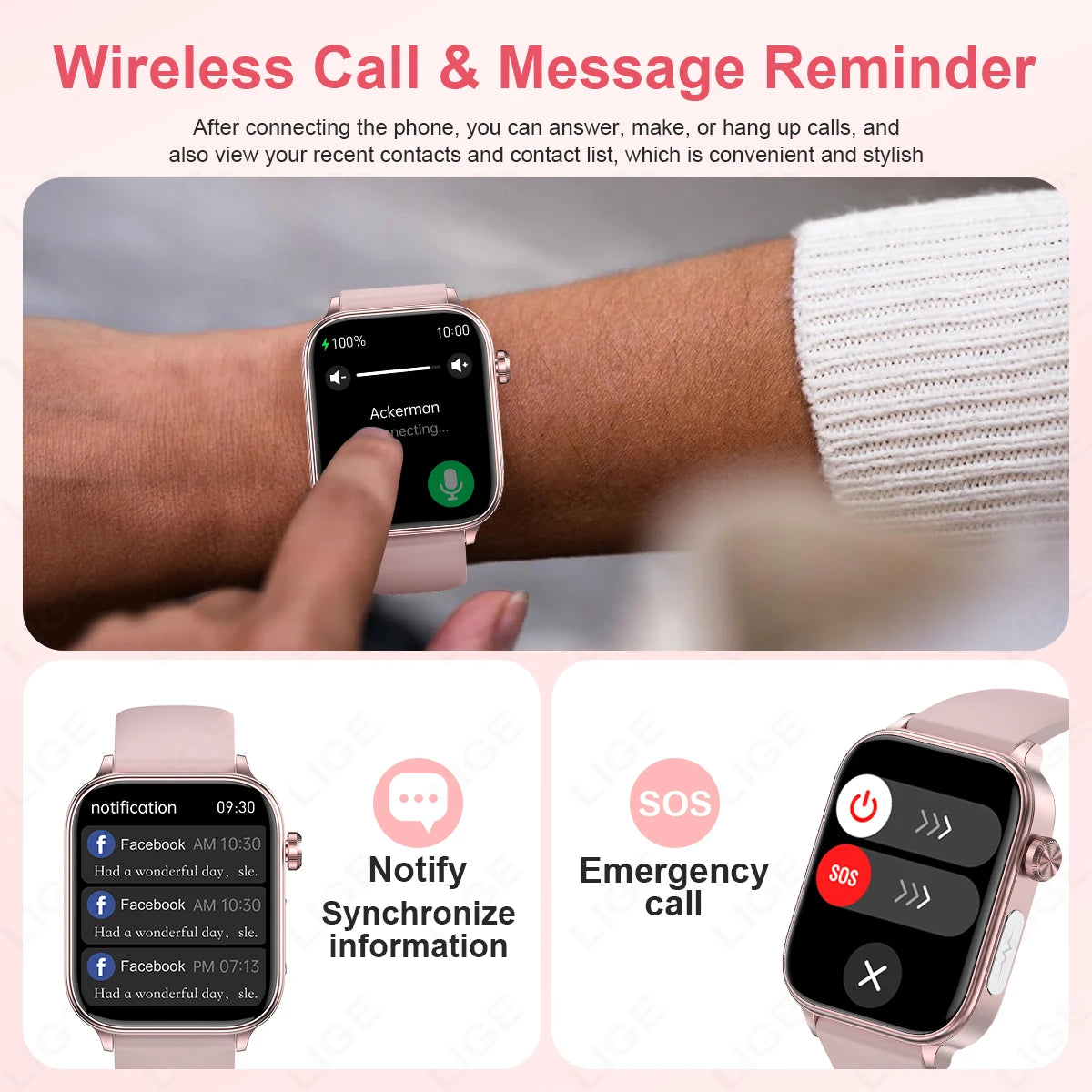 ساعة LIGE ECG+PPG الذكية للنساء | جهاز مراقبة دهون الدم وحمض اليوريك، وتشخيص الصحة بالذكاء الاصطناعي، وتتبع درجة حرارة الجسم والدورة الشهرية