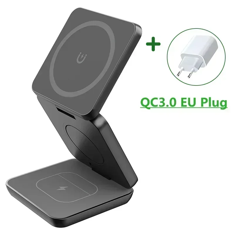3-in-1 Foldable Magnetic Wireless Charger Stand – Fast Charging Dock for iPhone 13/14/15/16 Pro Max, Apple Watch & AirPods