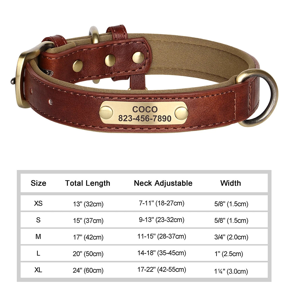 Personalized PU Leather Dog Collar – Custom Engraved Nameplate ID Tag for Small, Medium & Large Dogs