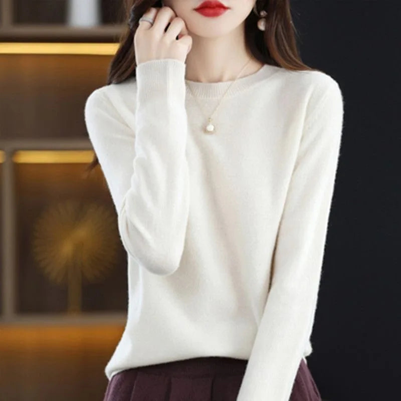 Women O-Neck Sweater Autumn Winter Basic Pullover Warm Long-Sleeve Knitwear