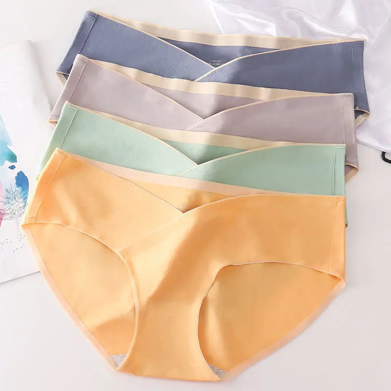 5PCS Women's Cotton Maternity High Waist Panties Adjustable Belly Support Solid Color Briefs