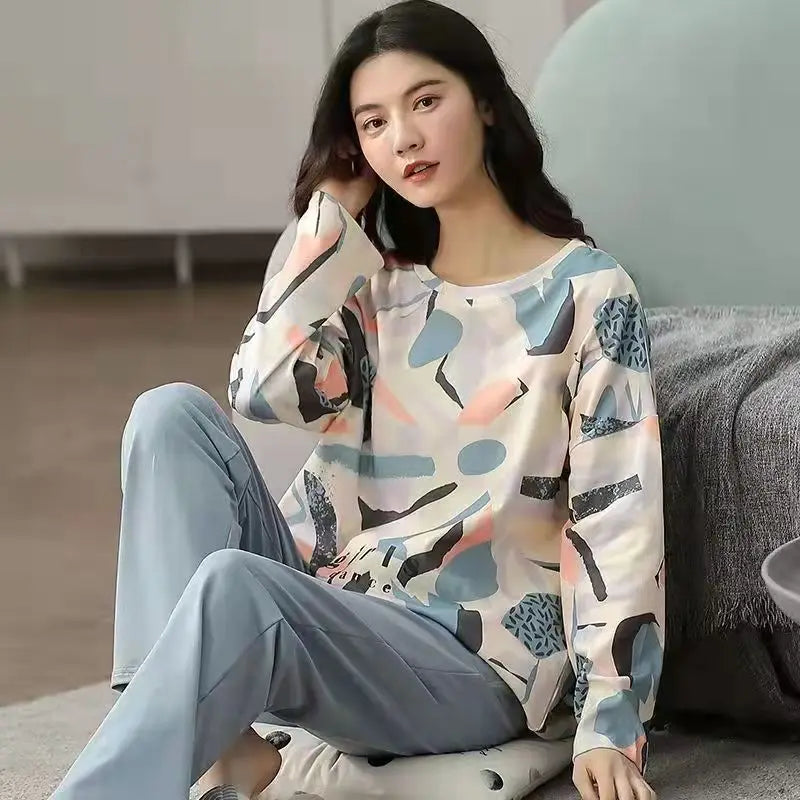 Spring & Autumn Women's Pajama Set | Long Sleeve Homewear | Plus Size Autumn & Winter Sleepwear