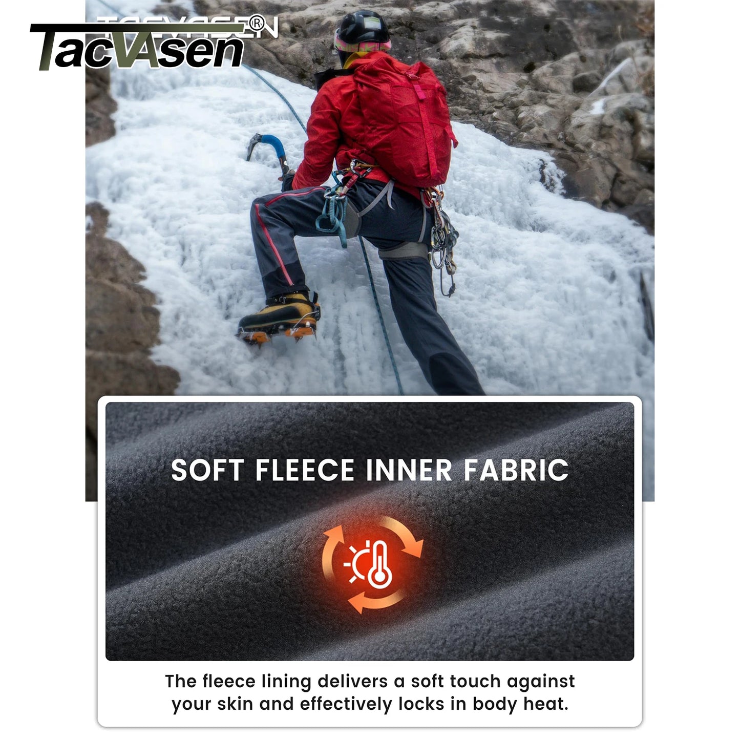 TACVASEN Men’s Fleece-Lined Waterproof Softshell Pants – Winter Hiking Snow Ski Cargo Trousers with 6 Zip Pockets