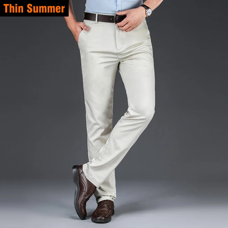 2025 Spring New Men's Bamboo Fiber Casual Pants | Classic Business Fashion Khaki Stretch Cotton Trousers | Male Brand Clothes