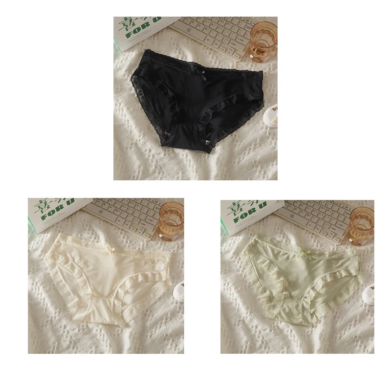 3Pcs Women Low Waist Panties Panties Sexy Lingerie Lace Quick Drying Briefs Female Seamless Underwear Solid Color Underpants