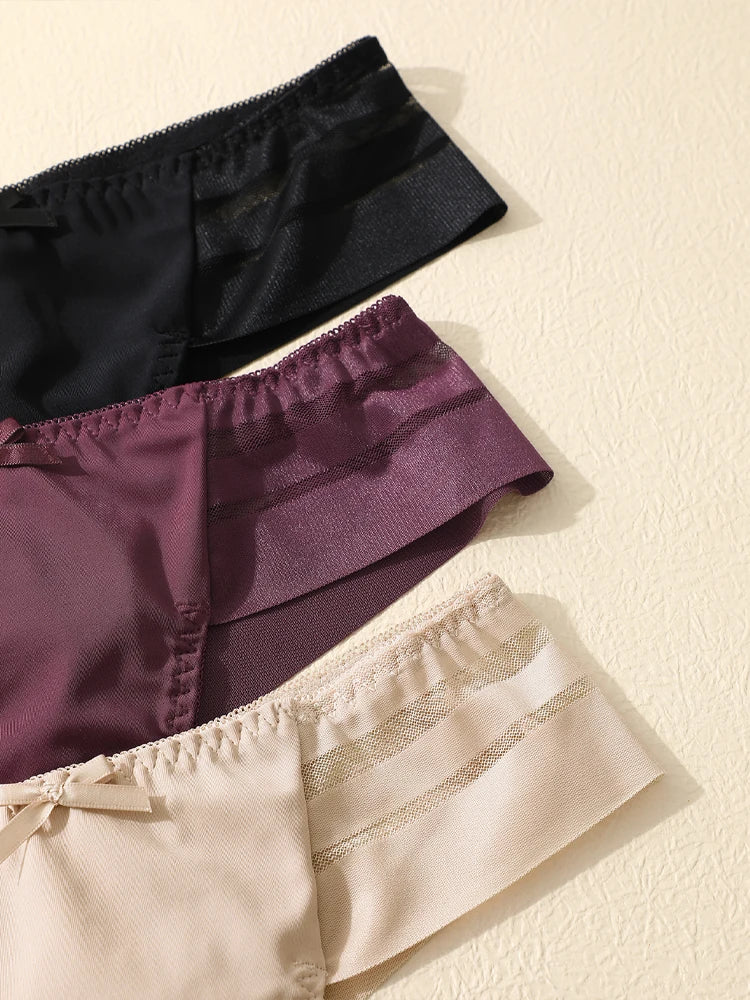 FINETOO 3PCS Women’s Lace Hollow Out Underwear – Breathable Low-Waist Stretchy Thongs Comfortable Bikini Lingerie