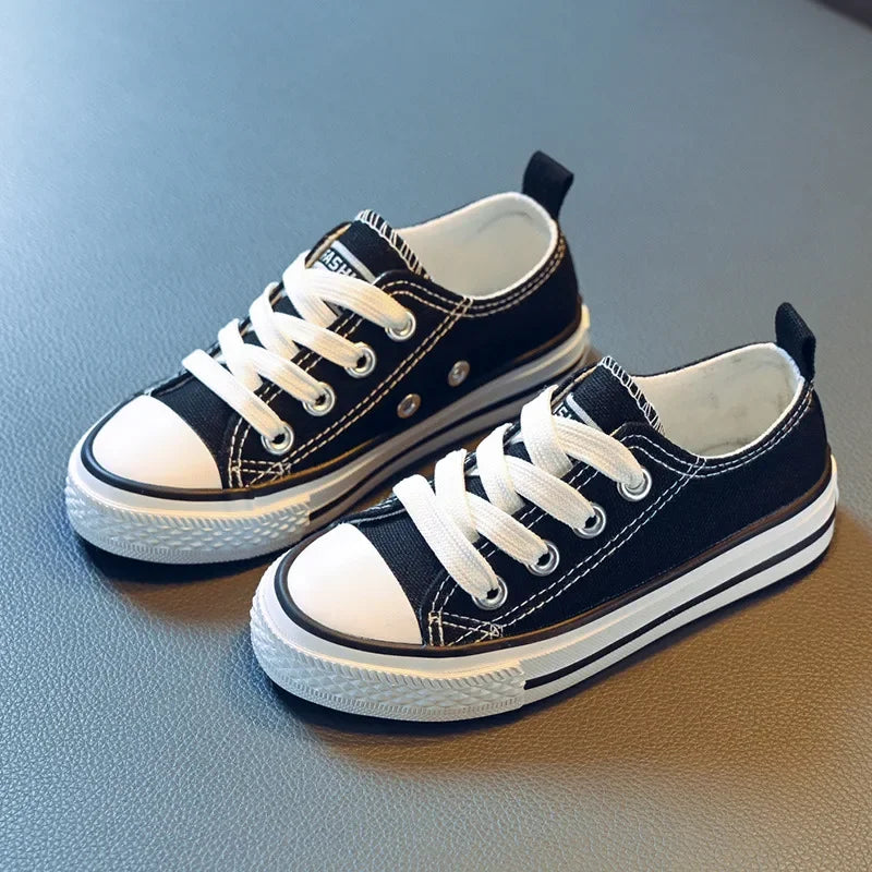 Spring Children’s Low-Top Canvas Shoes – White & Candy Colors | Parent-Child Casual Board Sneakers for Men, Women & Kids