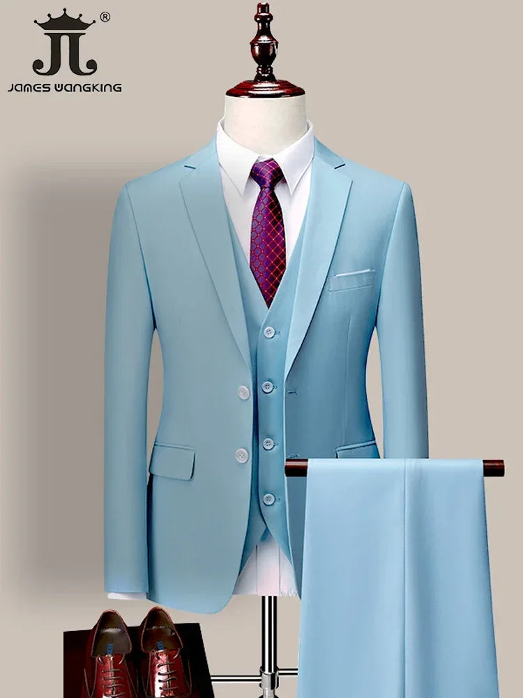 14 Color M-6XL Men's 3-Piece Formal Suit – Jacket, Vest & Pants for Business, Groom & Wedding