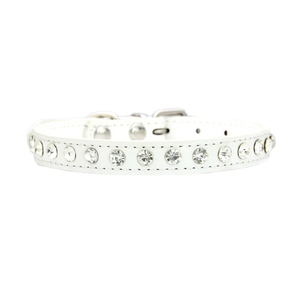 Collar de perro personalizado con diamantes de imitación: cuero sintético ajustable en 16 colores para perros pequeños y chihuahuas.
