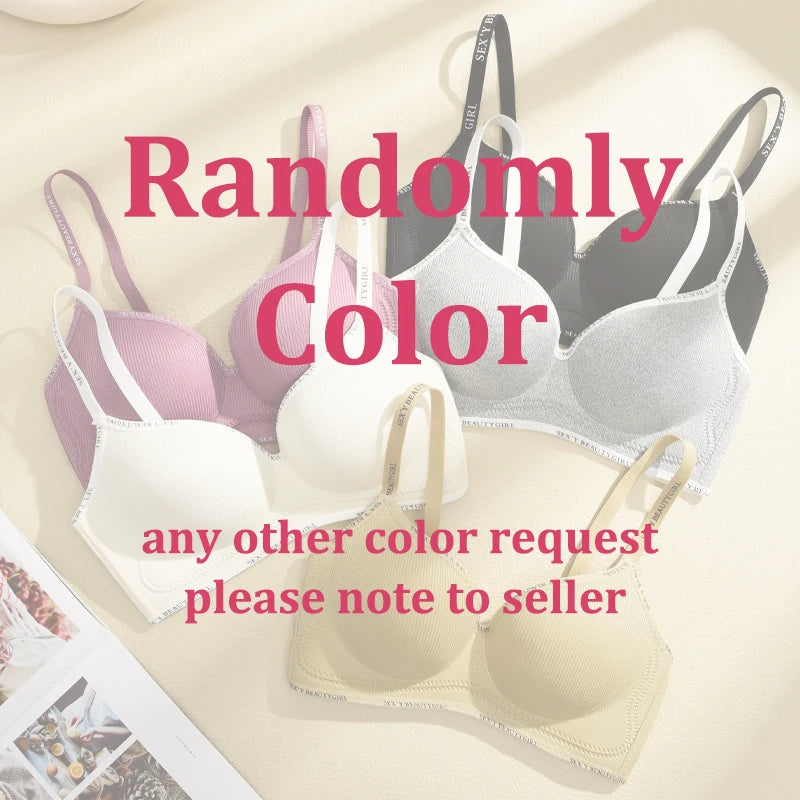 2Pcs Women’s Seamless Bra Set Solid Color Wireless Push Up Deep V Neck Letter Strap Underwear
