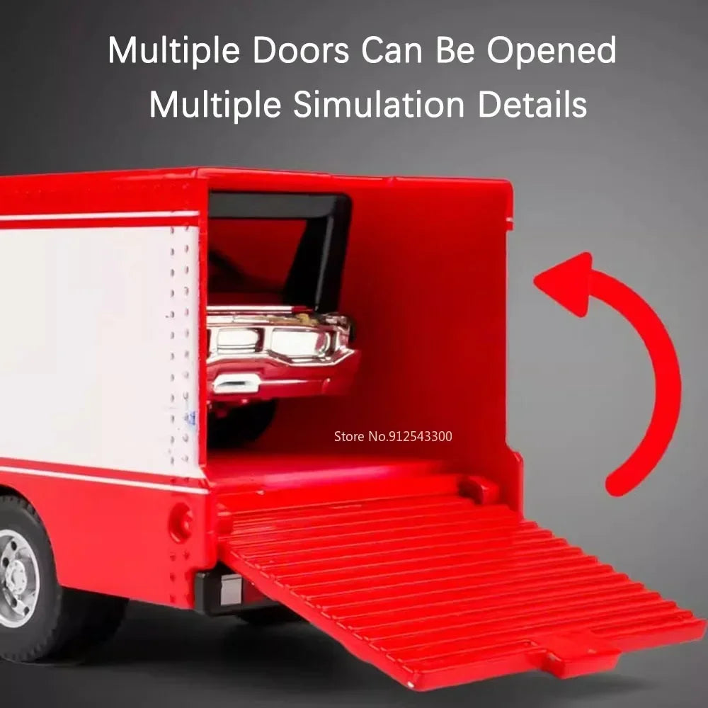 1:64 Alloy Container Trailer Diecast Toy Car – Metal Pull Back Truck Gift