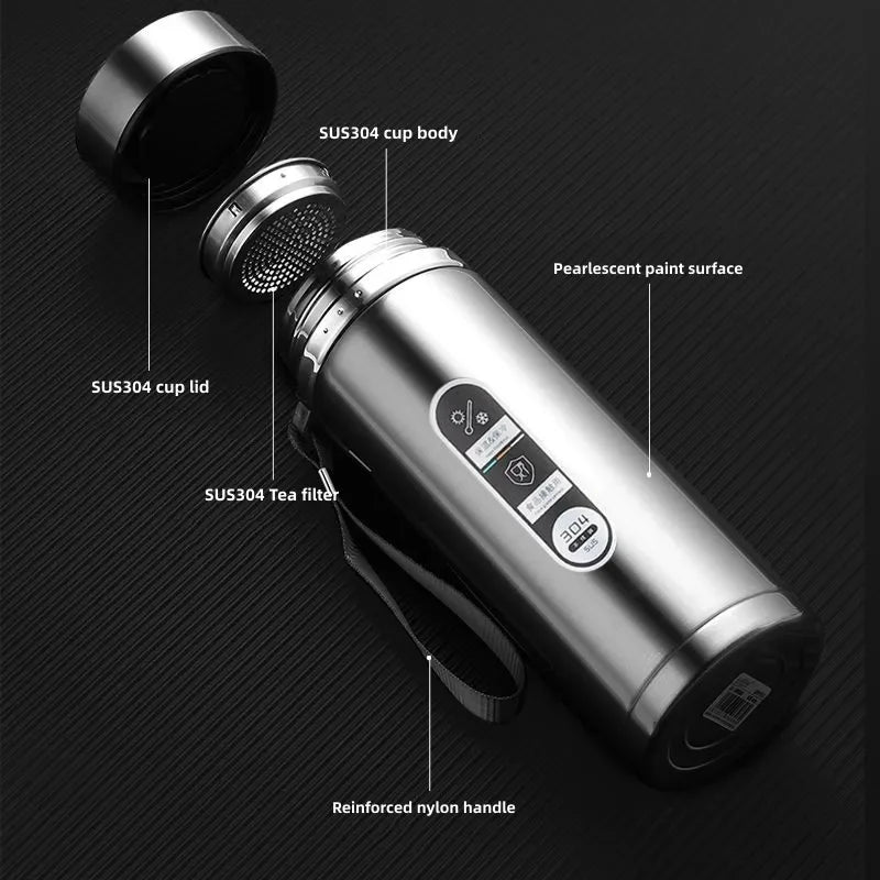 500ml–1L Stainless Steel Thermos Bottle – SUS304 Vacuum Flask with LED Temperature Display