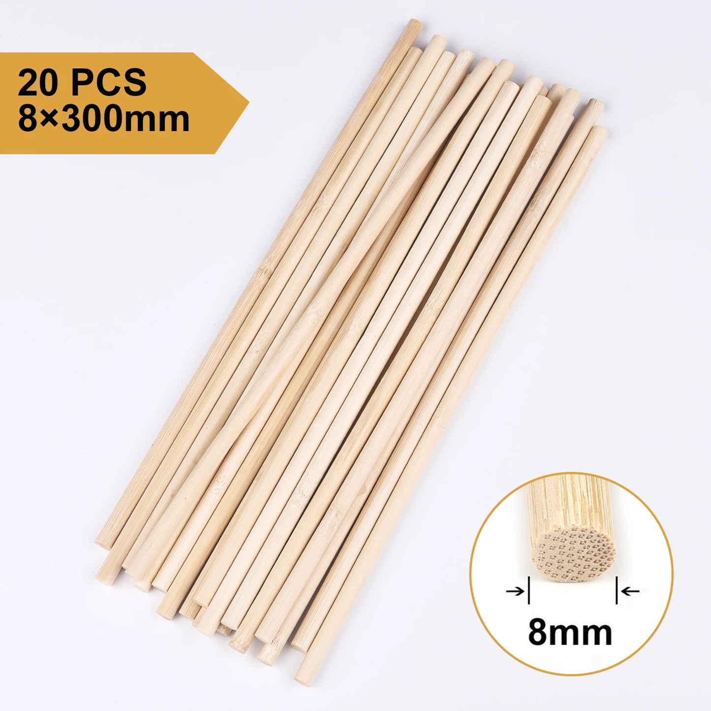 20–50pcs 30cm Round Wooden Bamboo Sticks – DIY Craft Material for Handmade Projects, Model Building & Woodworking