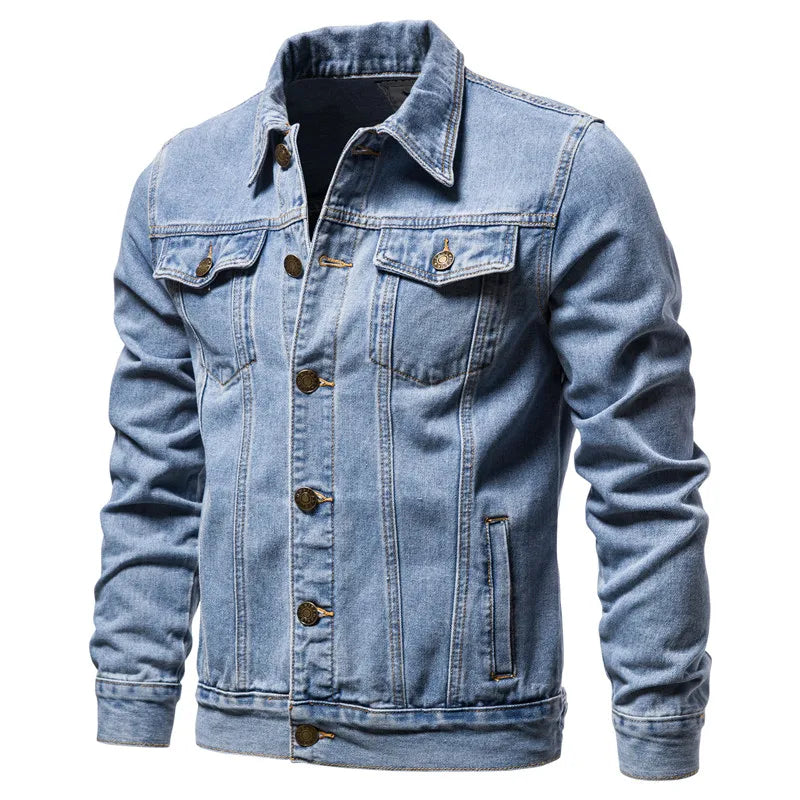 2025 Men’s Autumn Denim Jacket – Slim Fit Vintage Motorcycle Cotton Coat (Black & Blue)