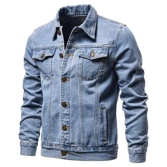 2025 Men’s Autumn Denim Jacket – Slim Fit Vintage Motorcycle Cotton Coat (Black & Blue)
