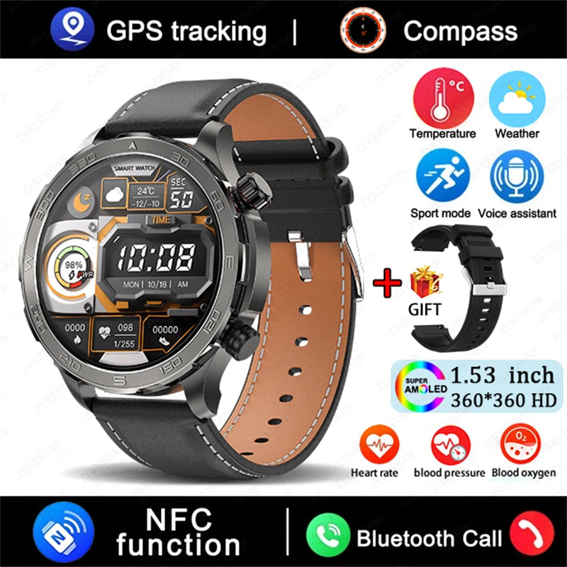 2025 New Bluetooth Call Smart Watch for Men – AMOLED HD Screen, Heart Rate, NFC, GPS, IP68 Waterproof Sports Watch