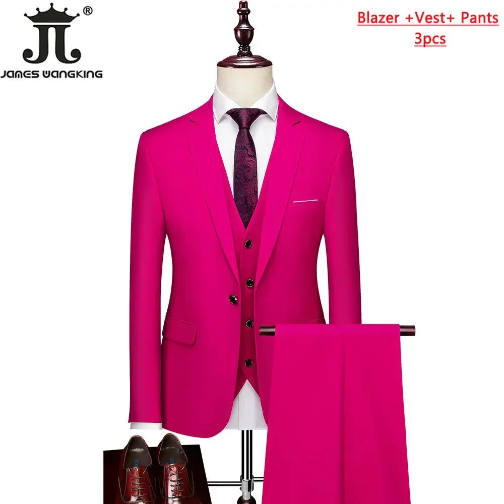 M-6XL 15 Colors Men's 3-Piece Formal Suit – Jacket, Vest & Pants for Business, Groom & Wedding