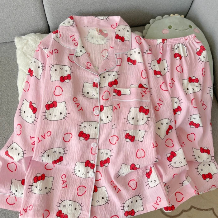 Autumn Women's Kawaii Pajama Set | Harajuku Style Line Star Dog Print 2-Piece Cute Loungewear