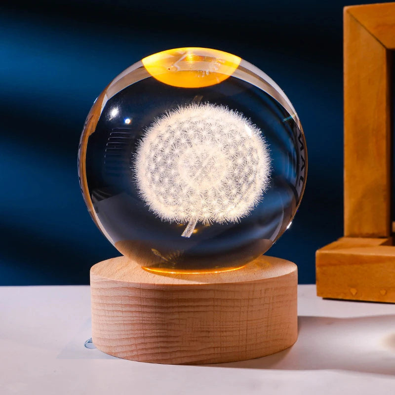 مصباح ليلي ثلاثي الأبعاد على شكل مجرة ​​كريستالية - مصباح كرة بلورية كوكبية متوهجة لتزيين السرير والمنزل وهدايا عيد الميلاد