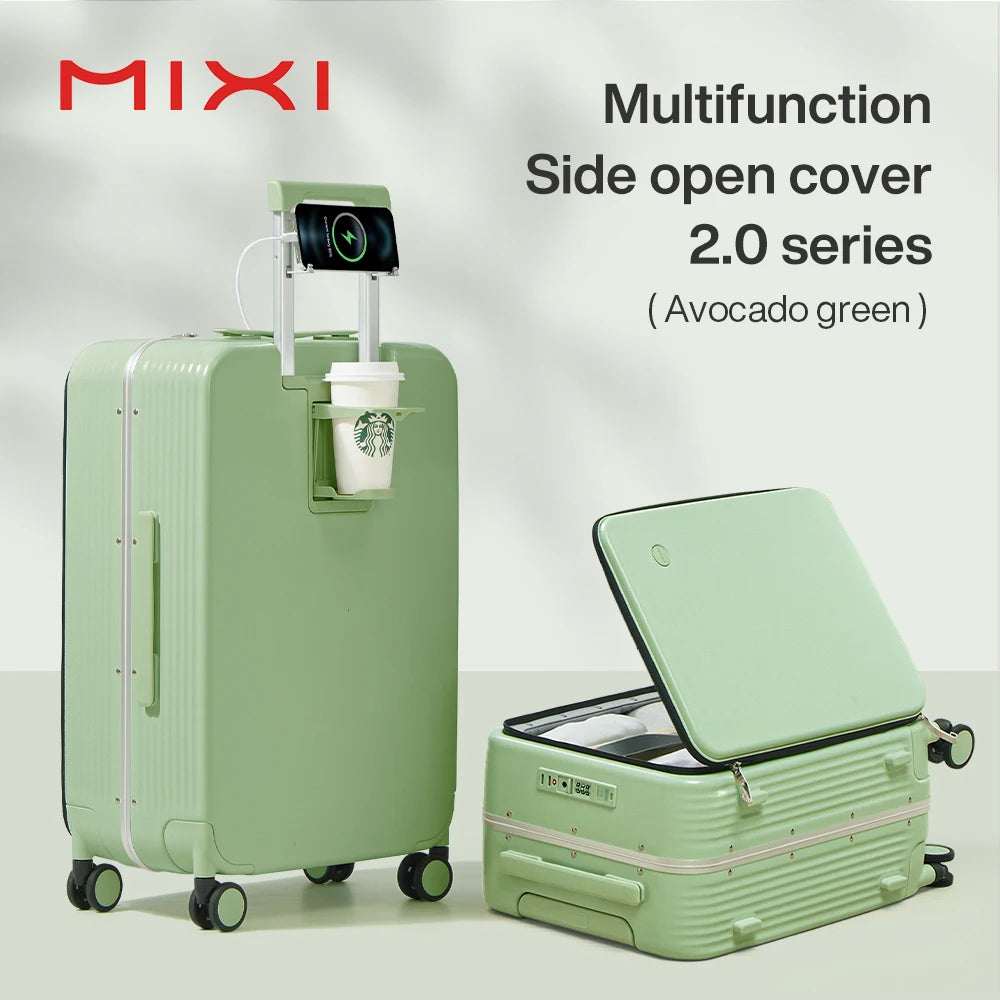 Mixi New Aluminum Frame Suitcase | Carry-On Rolling Luggage with USB, Cup & Phone Holder | 20/24 Inch Cabin Bag