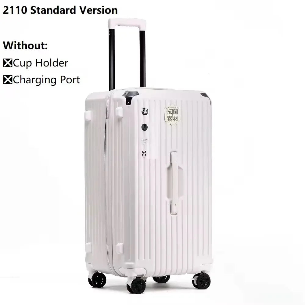 Large Capacity Luggage Suitcase | USB Charging Carry-On with Cup Holder for Women & Girls | Travel 20/24/26/28 Inch