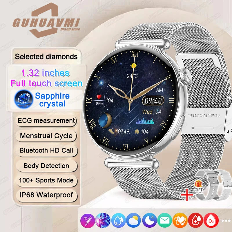 Women Smartwatch – 1.32″ AMOLED Screen, Call & ECG, Blood Pressure Monitoring, AI Dial, Sport & Health Smart Watch