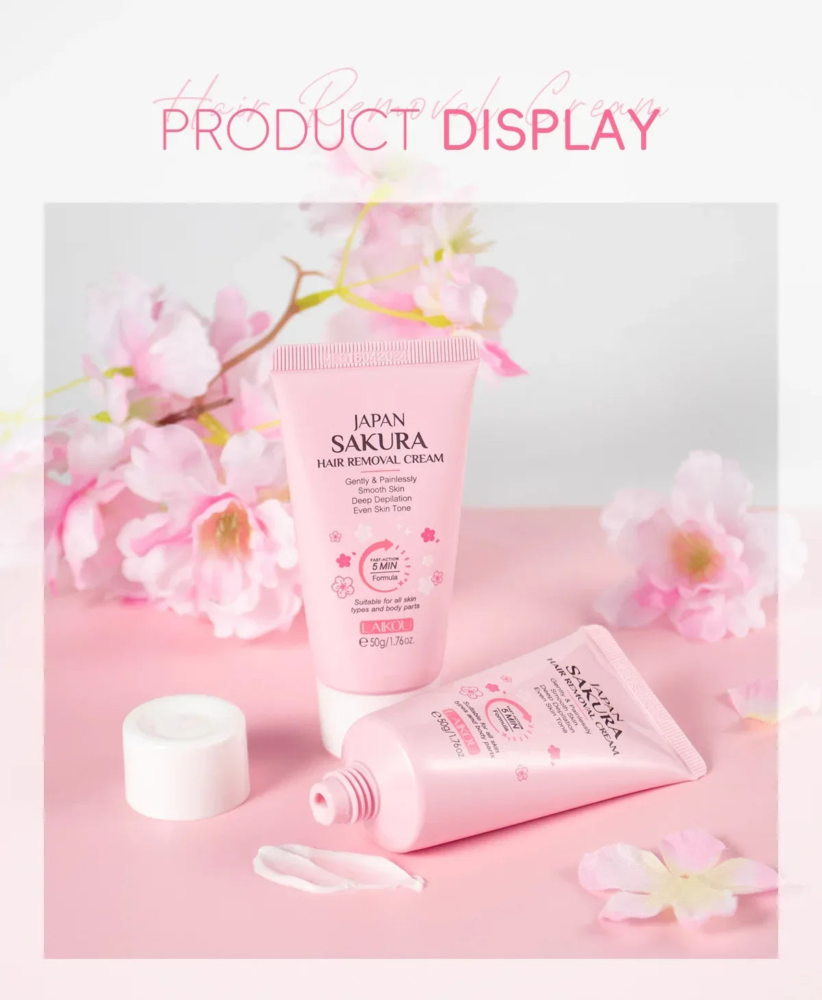 كريم إزالة الشعر ساكورا من لايكو ٥٠ جرام - إزالة سريعة وغير مؤلمة للشعر ومنع نموه للذراعين والإبطين والساقين والمناطق الحساسة - للرجال والنساء