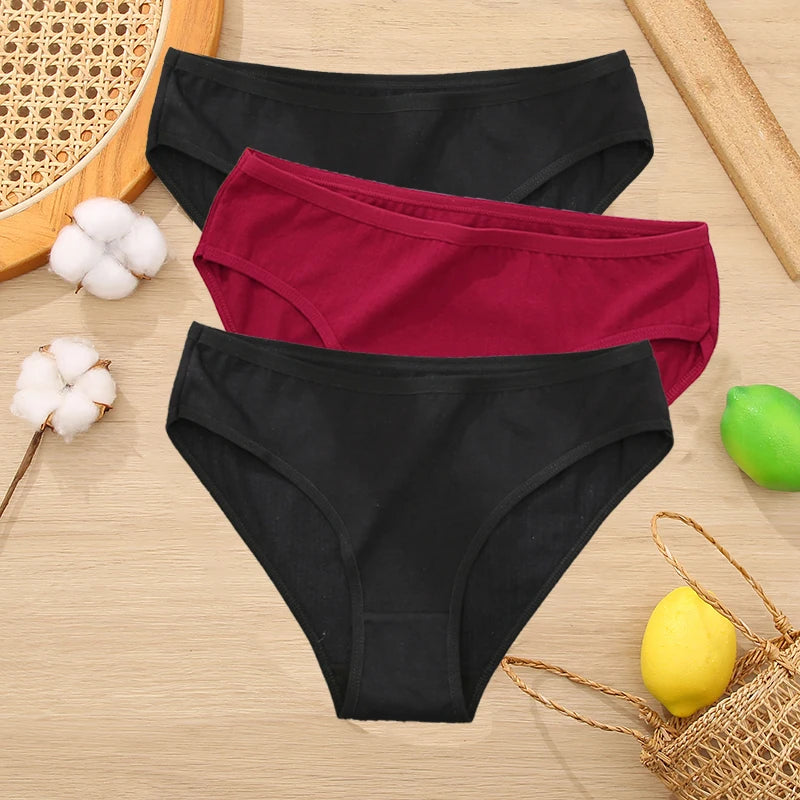 3PCS Set Women's Cotton Jacquard Panties Solid Color Sexy Briefs Underwear S-XL