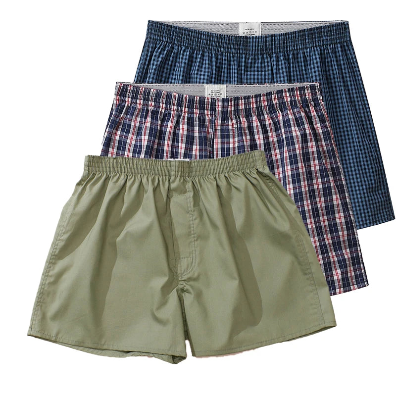 3PCS Men's Cotton Boxer Shorts | High Quality College Style Underwear | Soft Breathable Loose Pajama Shorts