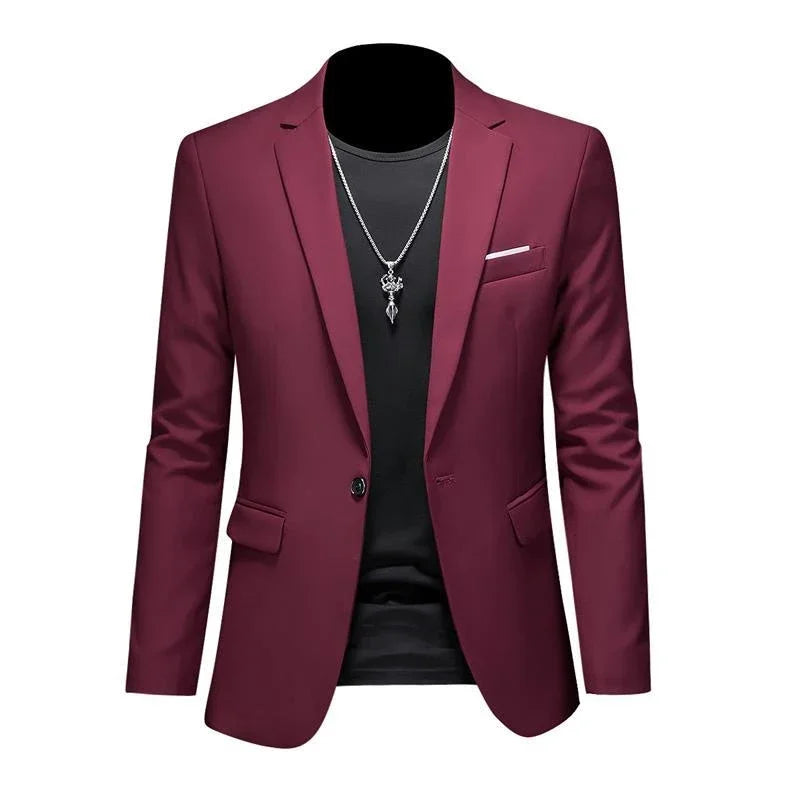 Men's High-End Solid Color Blazer – Casual Business & Groom Wedding Suit Jacket