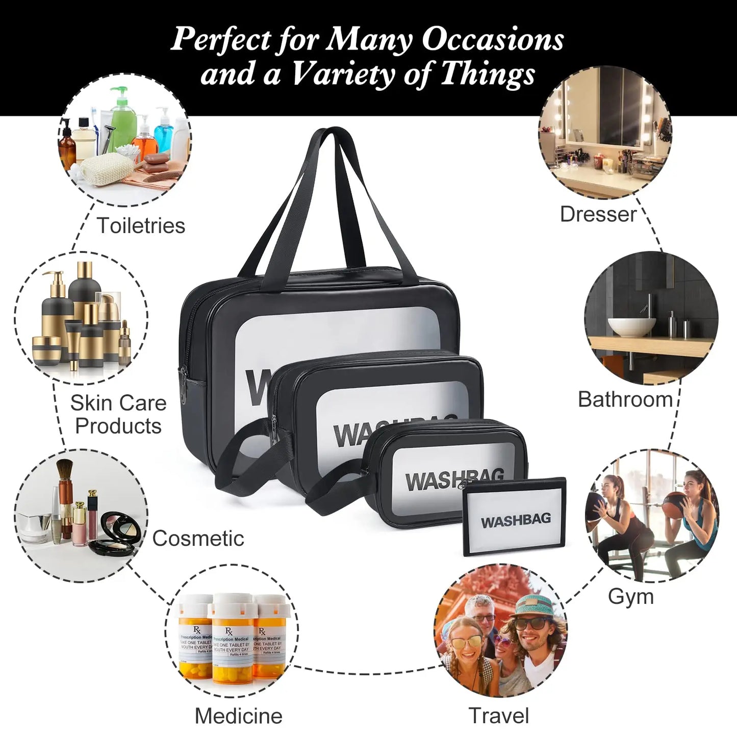 Portable Toiletry Bags with Handle | Translucent Waterproof Travel Makeup Bag for Women | Large Capacity Cosmetic Bag