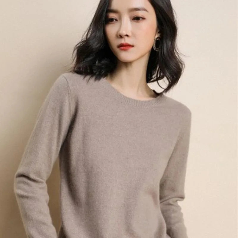 Women O-Neck Sweater Autumn Winter Basic Pullover Warm Long-Sleeve Knitwear