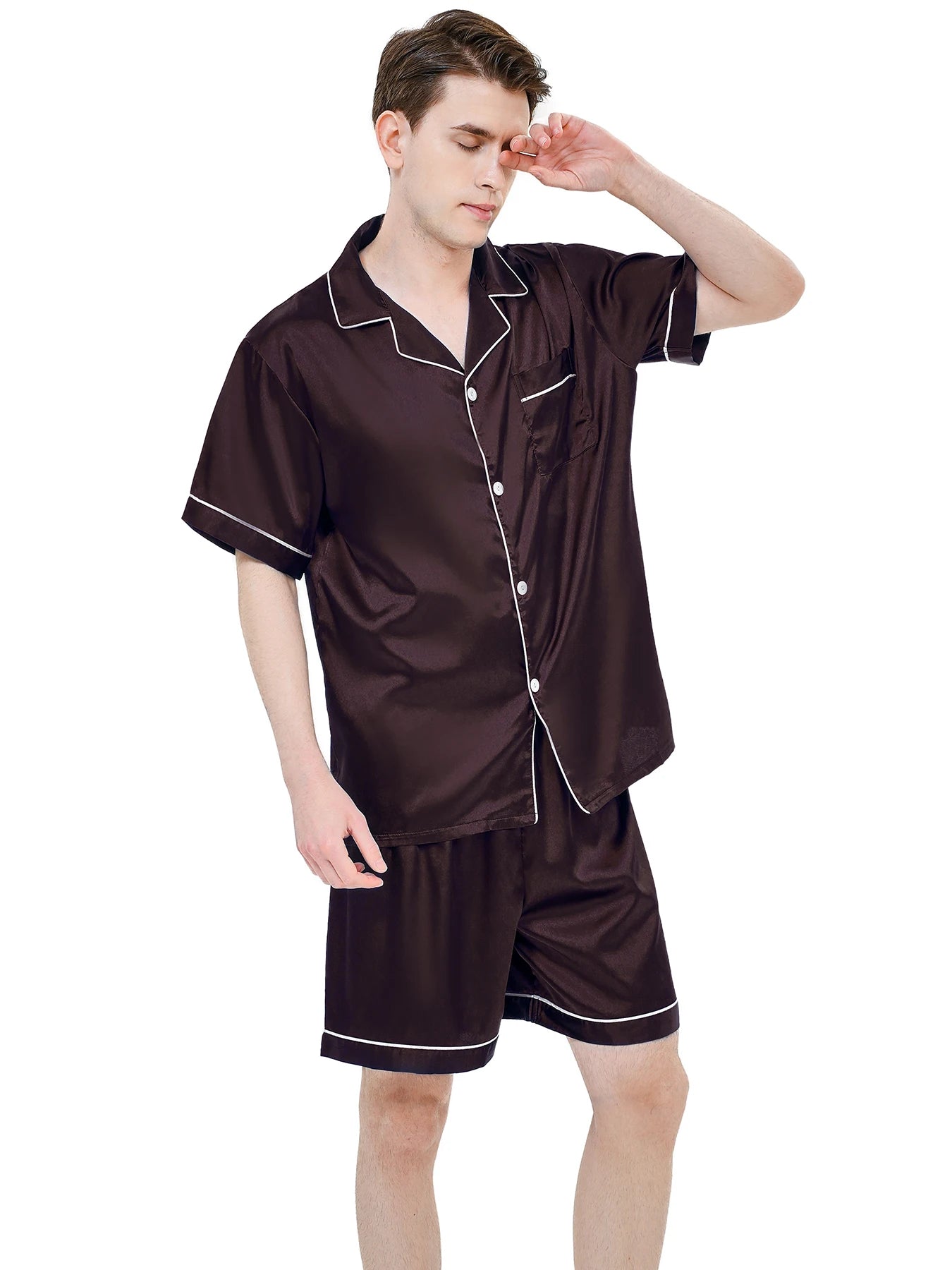 Men's Summer Ice Silk Pajama Set | Short Sleeve Thin Casual Cardigan & Shorts | Comfortable Homewear