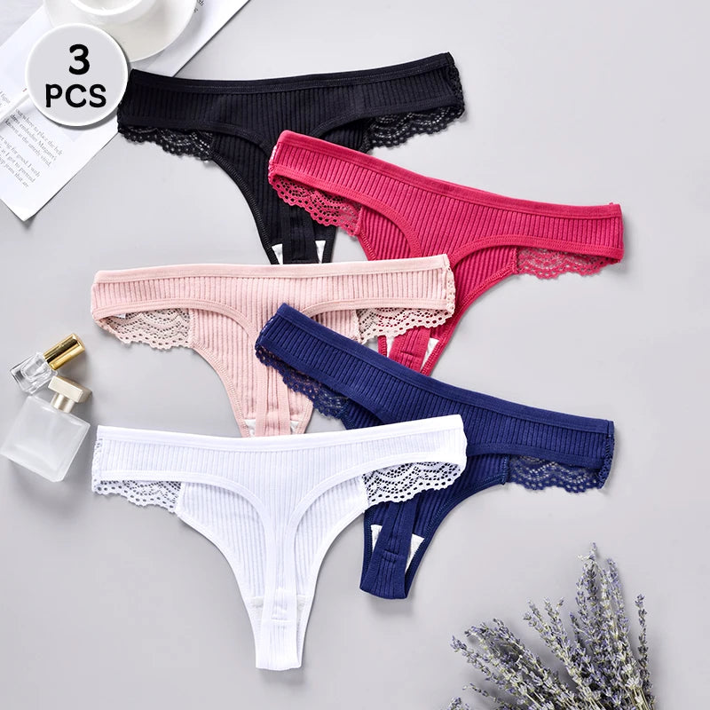 3PCS Women's Cotton Antibacterial Panties – Solid Color G-String, Quick Drying, Soft & Breathable Underwear
