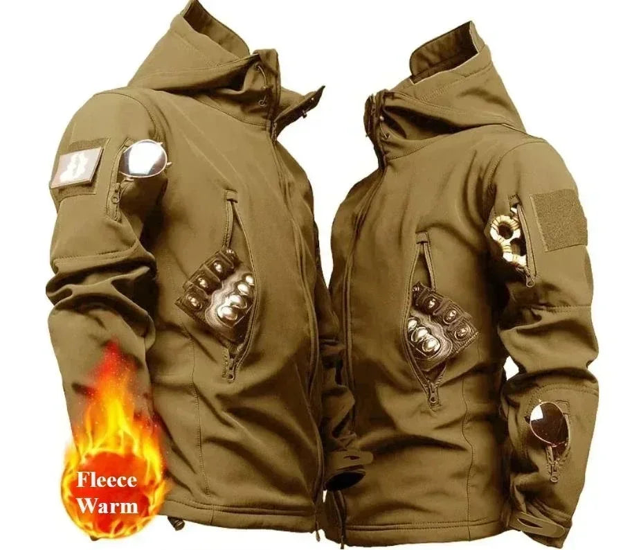 Taktisches Softshell-Winterset für Herren – Winddichter, wasserdichter, warmer Kampfanzug mit mehreren Taschen, Tarnmuster für die Jagd