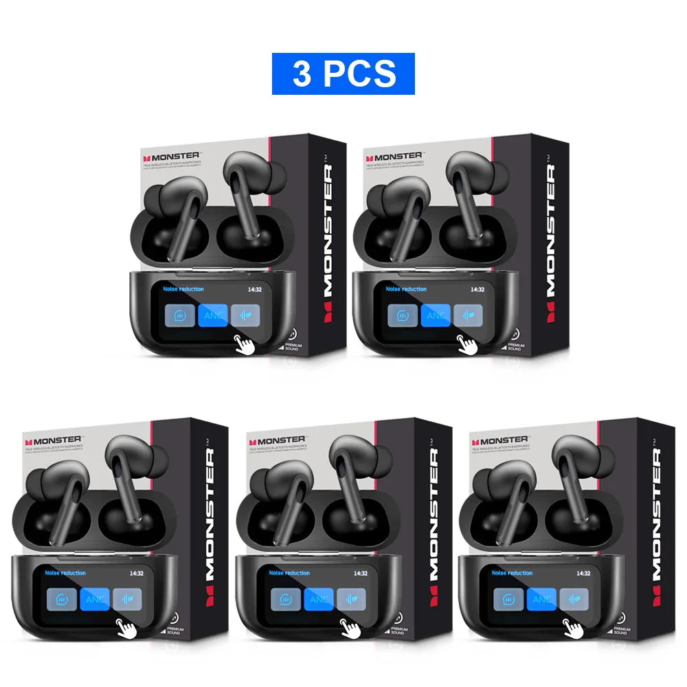 MONSTER TWS Wireless Bluetooth Earphones – HD Stereo Sound, LCD Touch Display, Sports In-Ear Headset with Charging Box